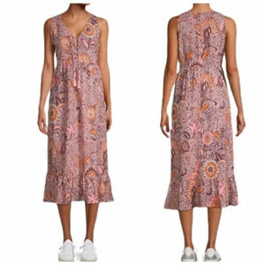 Madewell Dress Lace Up Floral Ruffle Hem Midi Dress Bali Blooms Purple 00